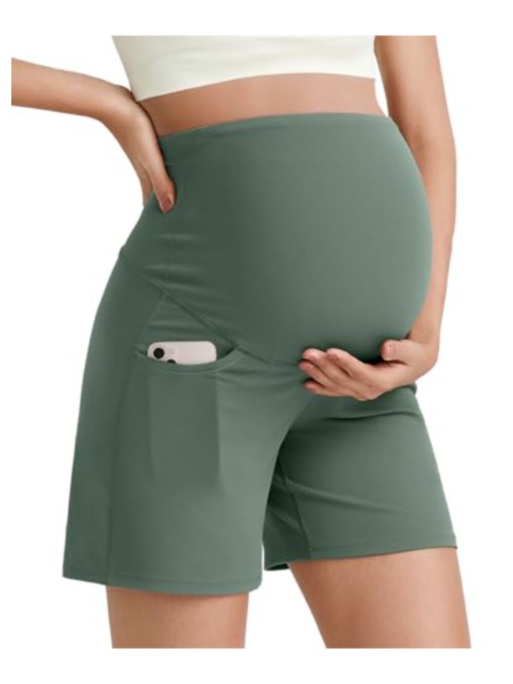Maternity Athletic Shorts High Rise Biker Shorts with Pockets Stretch